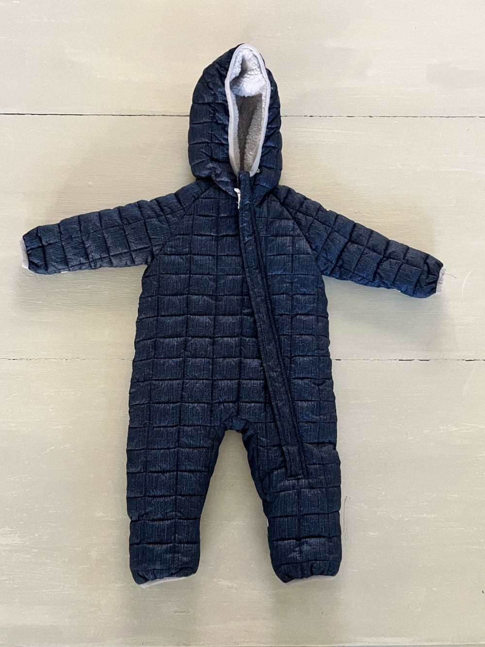 Snozu 9/12M Navy Quilted Sherpa Hooded one piece Snowsuit Baby Winter Bunting